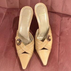 Stuart Weitzman Tan Mules with Tortoise Shell Detail